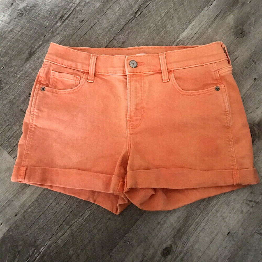 Old Navy Shorts Womens Sz 2 Mid Rise Boyfriend Jean Orange Denim Cuffed Stretch